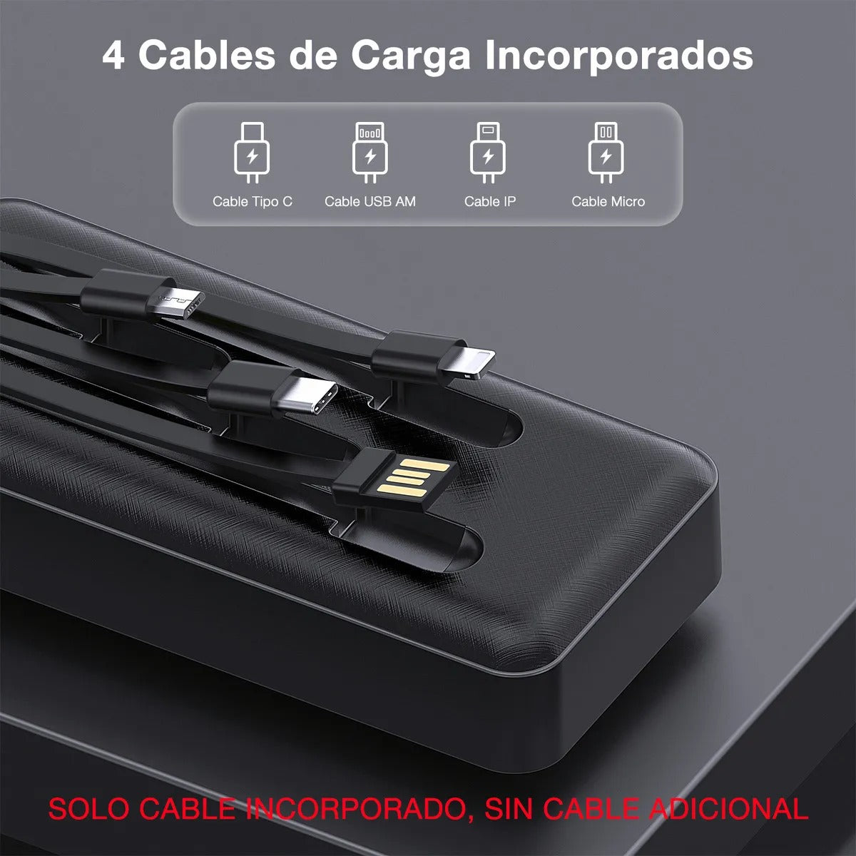 Power Bank 20000mah Batería Portátil Con 4 Cables Con Pantalla Digital 1hora Compatible Con iPhone Samsung Xiaomi Huawei