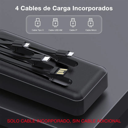 Power Bank 20000mah Batería Portátil Con 4 Cables Con Pantalla Digital 1hora Compatible Con iPhone Samsung Xiaomi Huawei