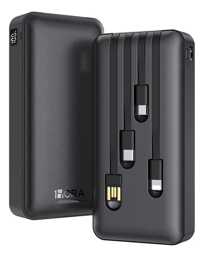 Power Bank 20000mah Batería Portátil Con 4 Cables Con Pantalla Digital 1hora Compatible Con iPhone Samsung Xiaomi Huawei