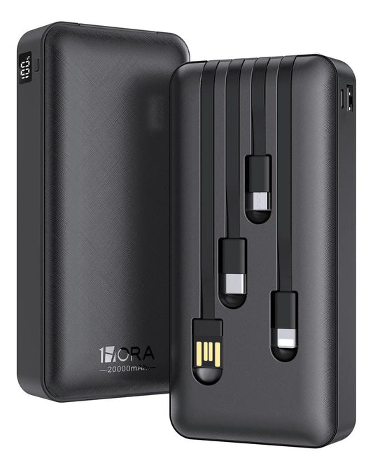 Power Bank 20000mah Batería Portátil Con 4 Cables Con Pantalla Digital 1hora Compatible Con iPhone Samsung Xiaomi Huawei