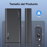 1Hora Batería Portátil 20000mAh Carga Rápida 22.5W,Power Bank con cable USB C-C de 30cm,Tipo C Entrada y Salida 2 Puertos USB,Pantalla LED, linterna, Compatible con IP Samsung Xiaomi